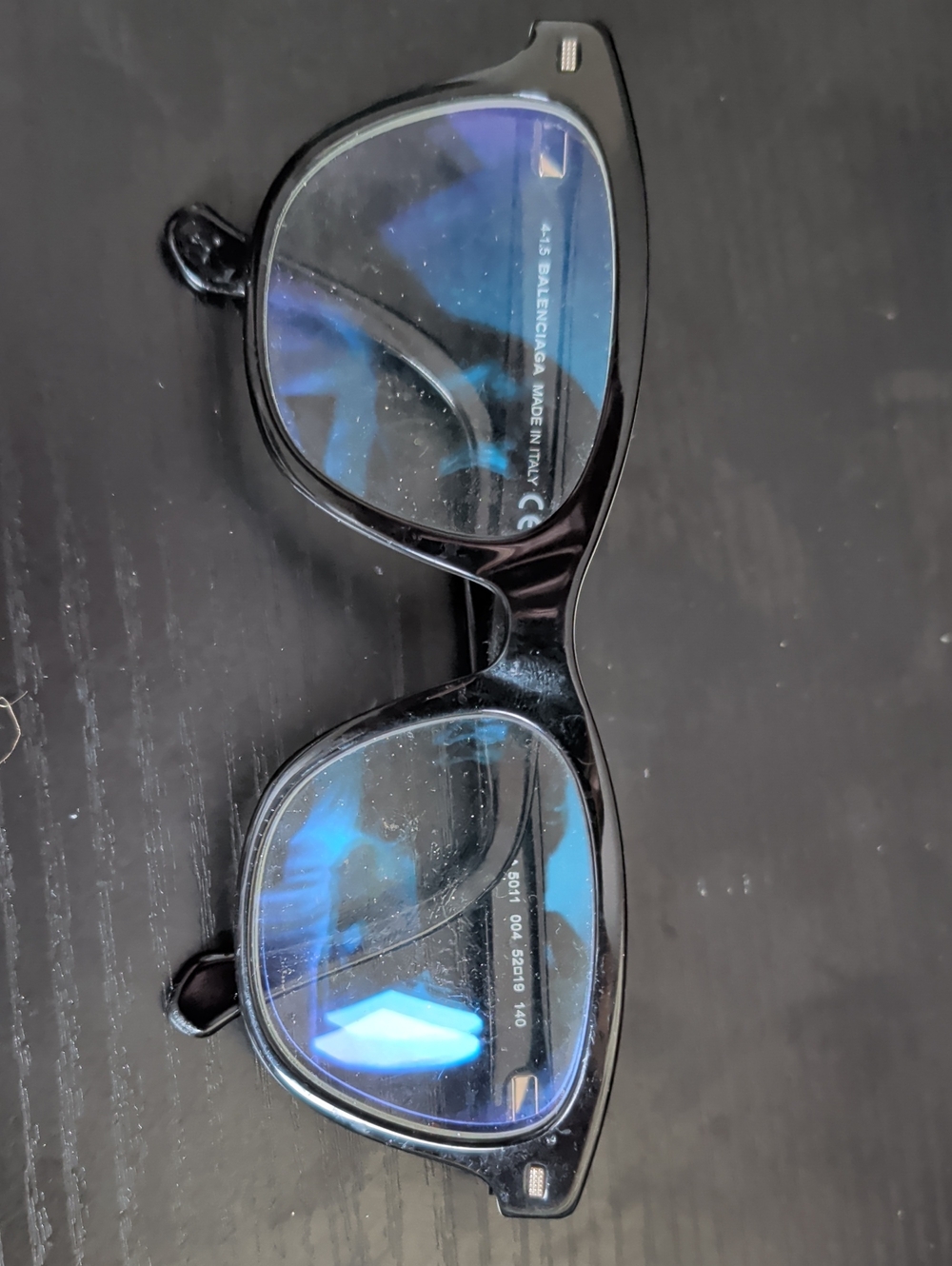 Balenciaga Black Men's Glossy Rectangle Optical Glasses with Blue AR Lenses